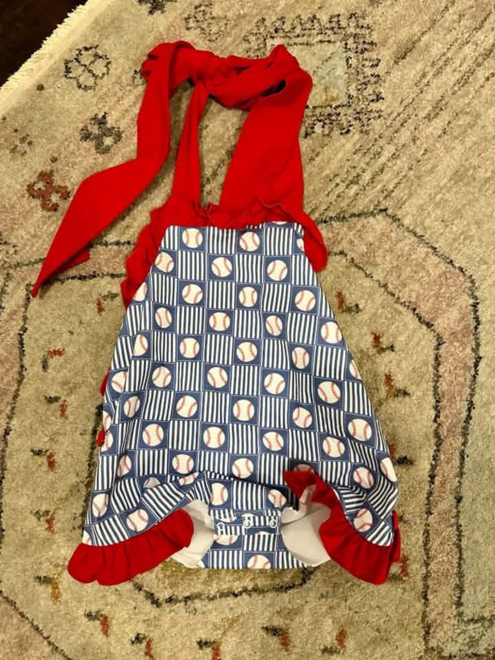 Southern Darlin’ Smocks Red and Blue Baseball-Print Kids Sunsuit